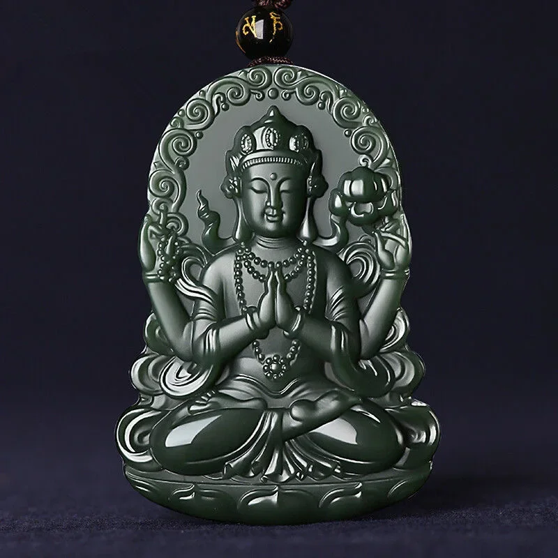 

Hotan Jade Guanyin Bodhisattva Pendant Charm Jadeite Green Stone Natural Necklace Men Talismans Necklaces Charms Jewelry