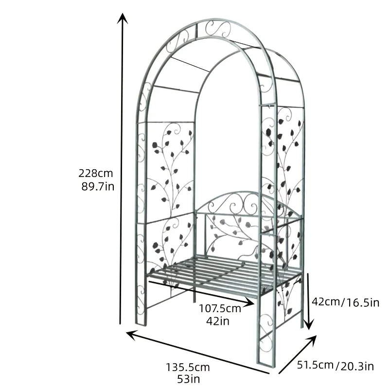 Outdoor Metal Arch Garden Bench,  Decorative Garden Chairs Plant Rose Climbing Frame, Balcony Terrace Arched Support Lattice pe