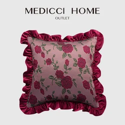 Medicci Home European Retro Rose Garden Cushion Cover Luxury Yarn Dyed Flower Pattern Jacqaurd Throw Pillowcase Compliments Sofa