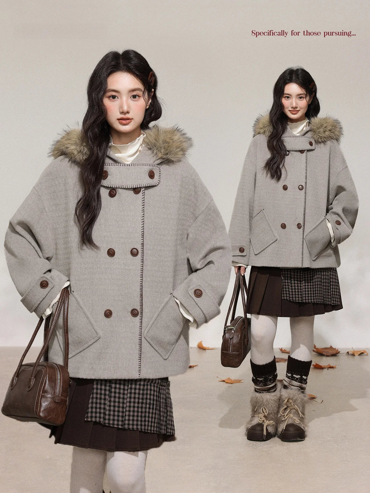 

Утепленный кардиган-пальто оверсайз в ретро-стиле с меховым воротником и наклонными карманами для женщин, повседневное зимнее пальто