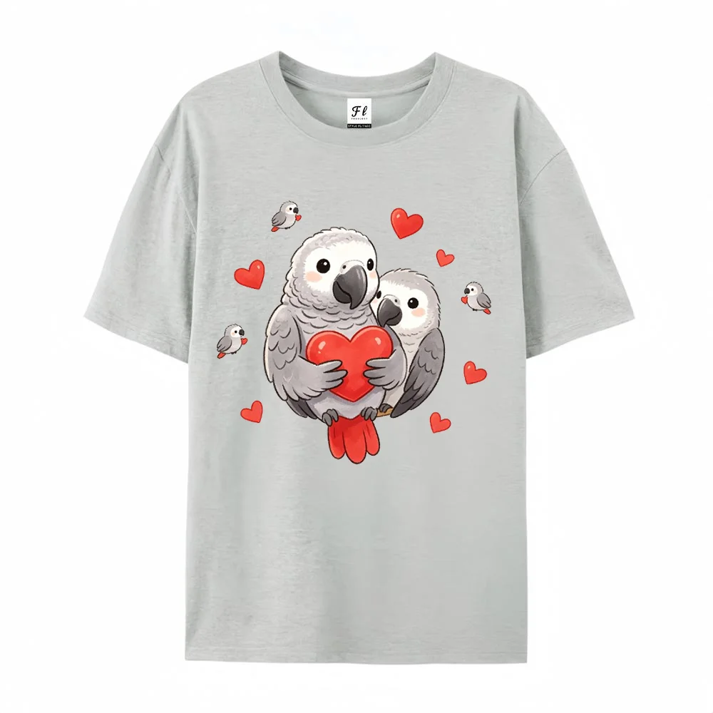 Women Men Cute Parrot Love T Shirt Kawaii Bird Holding Heart Graphic Print Casual Short Sleeve Tee Top ﻿