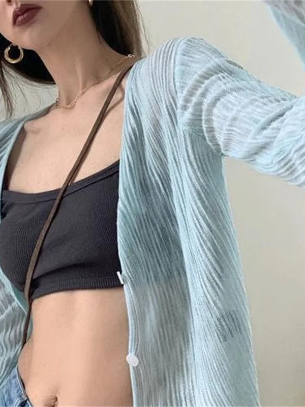 Cardigan con protezione solare donna estate sottile scollo a V camicette lavorate a maglia a maniche lunghe stile dolce maturo elegante delicato