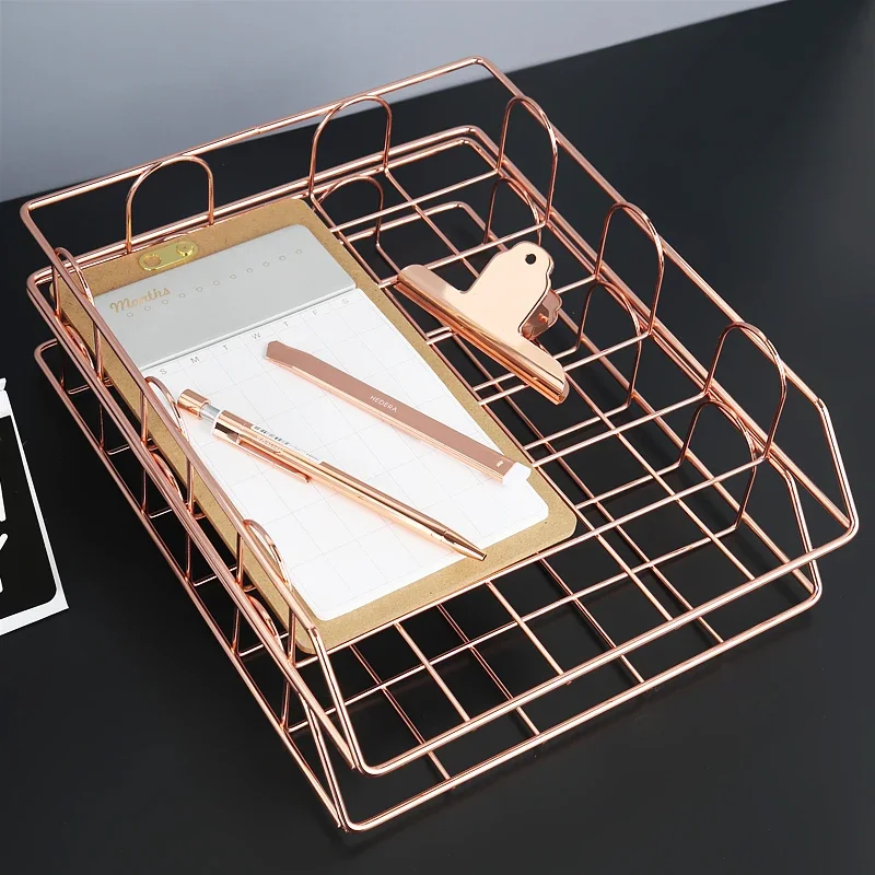 Nuovo vassoio per documenti in metallo dorato Accessori da scrivania Portariviste Organizzatore manuale Vassoio per carta in carta a strati