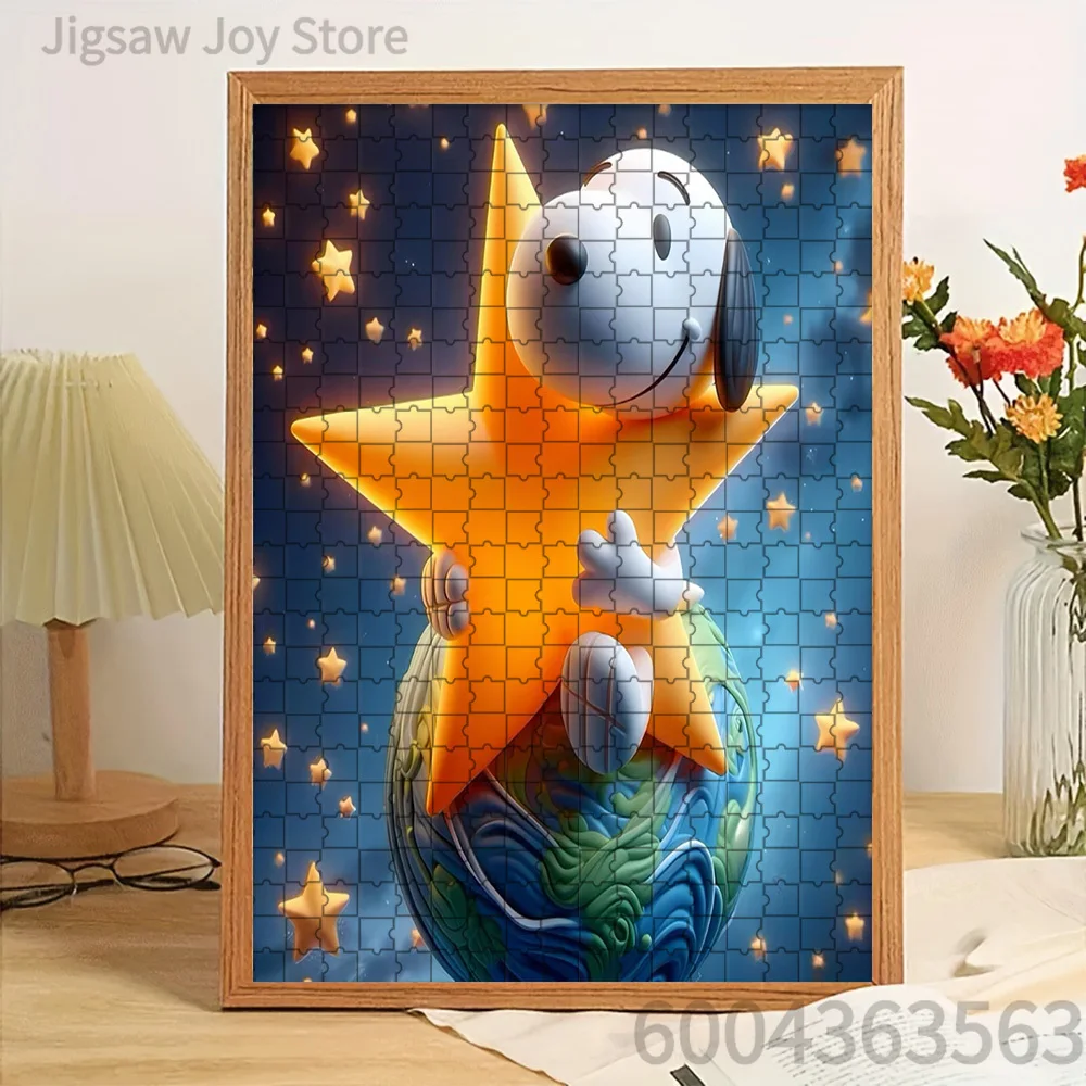 

Paper Jigsaw Puzzle Cute 3D Snoopy Hugging a Star on Earth Starry Night Artwork Brain Teaser