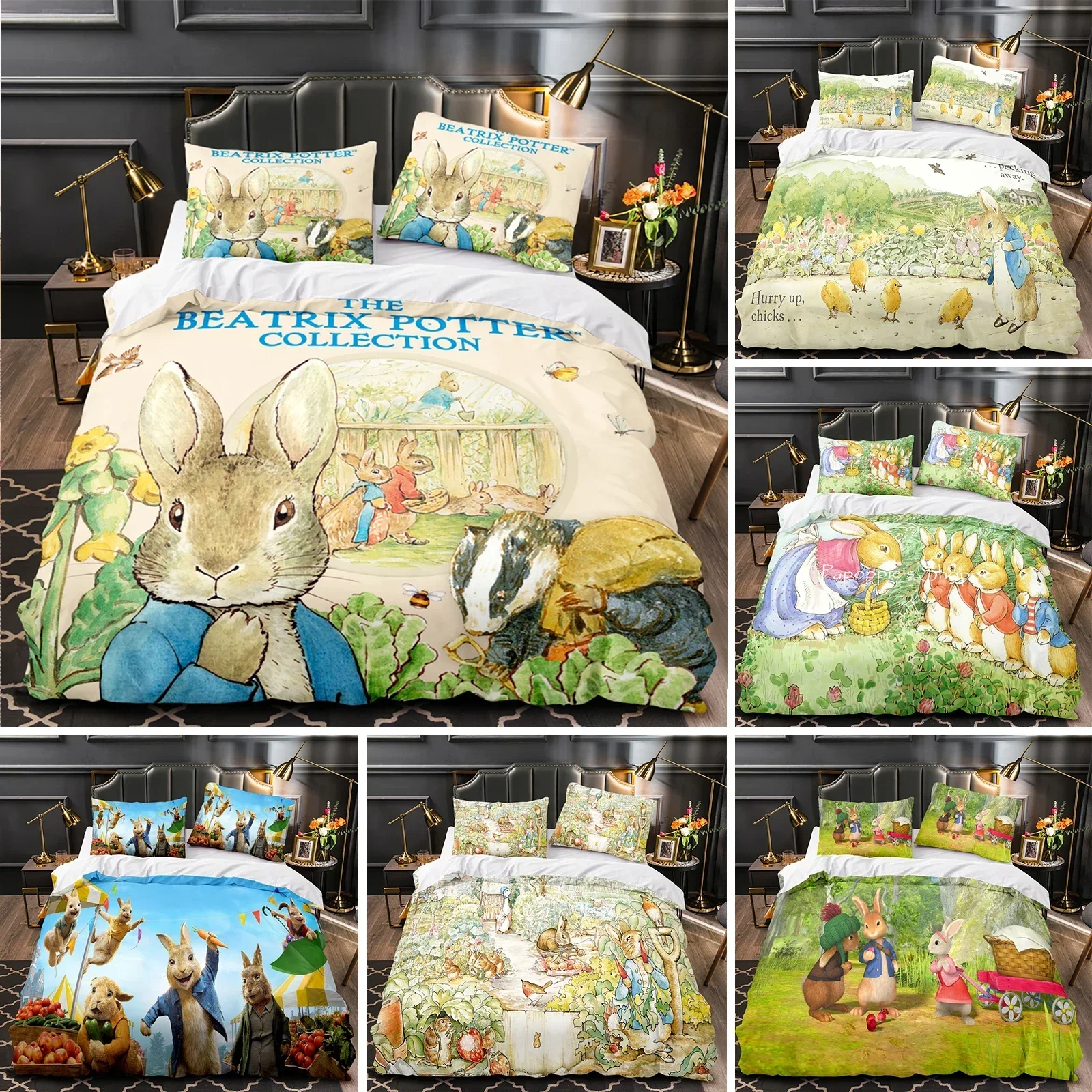 3D Printed Peter the Rabbit Comfortable Duvet Quilt Cover Pillowcase Bedding Set Children Bedroom Decoration Home Textile