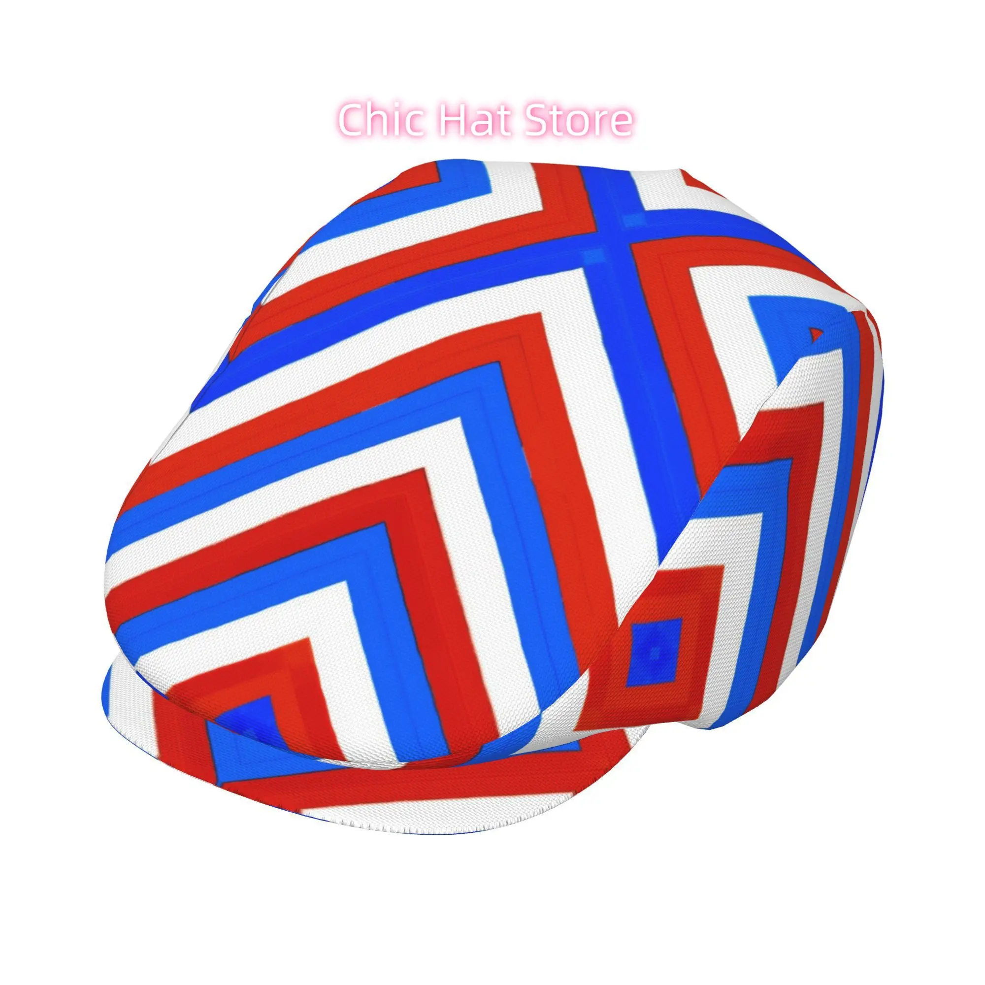 1pc Red White Blue Stripes Diagonal All-over Print Flat-top Hats for Men and Women, Newsboy Caps, Berets, Irish Hats, Driver Cap