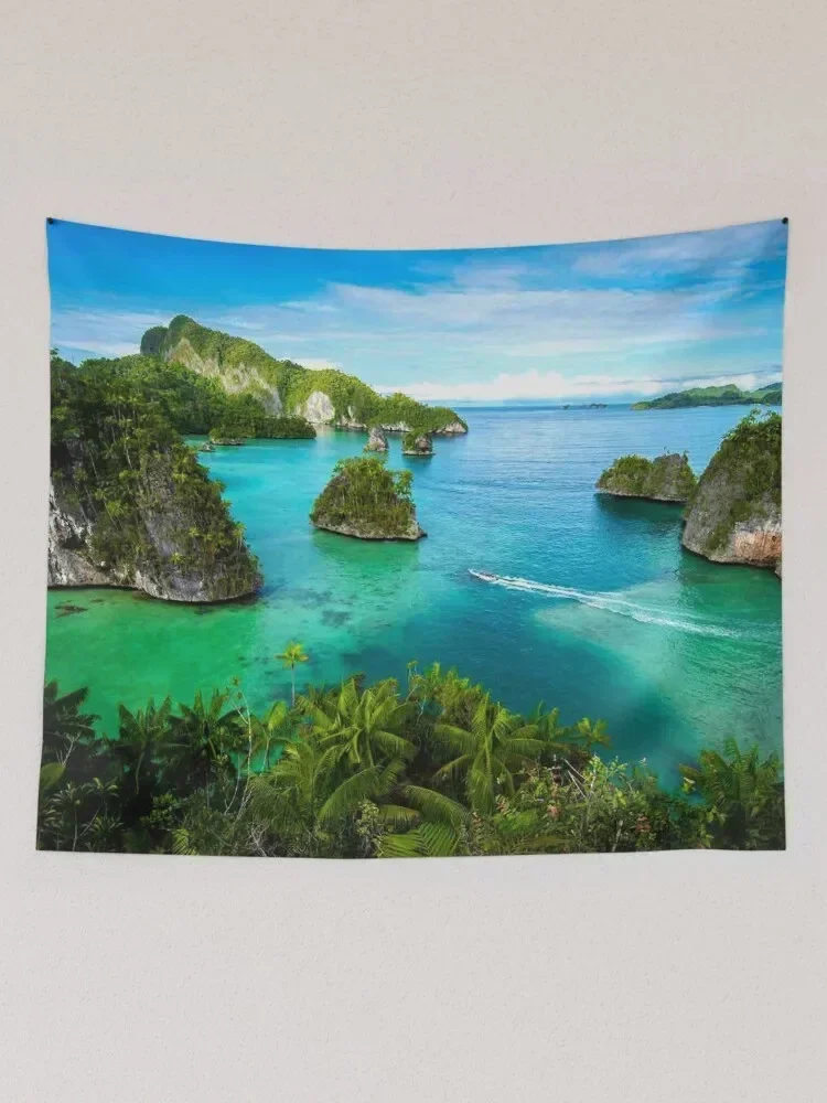 Turqoise Blue Ocean from Cliff - Triton Bay Indonesia Tapestry Tapete For The Wall Wall Hanging Tapestry