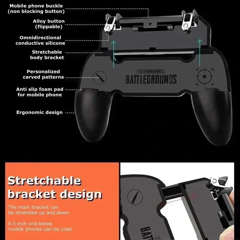 W10 Universal Mobile Phone L1R1 Gamepad Joysticks Controller for iPhone Android PUBG Aim Shooting Game Handle Gaming Accessories