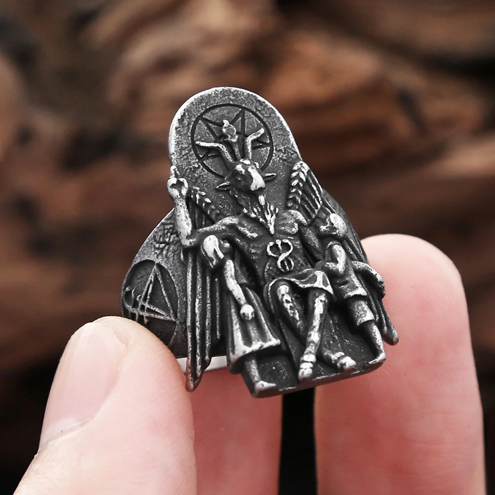 Vintage Gothic Lucyfer Satanic Signet Rings For Men Fashion Punk Stainless Steel Anubis Ring Pagan Jewelry Gifts Dropshipping