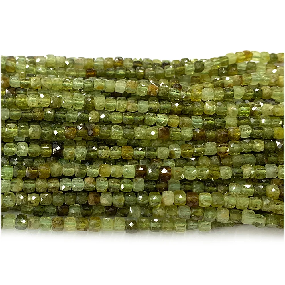 Veemake Tsavorite Green Garnet Faceted Irregular Cube Small Beads For Jewelry Making Natural Gemstones Crystal DIY Necklace