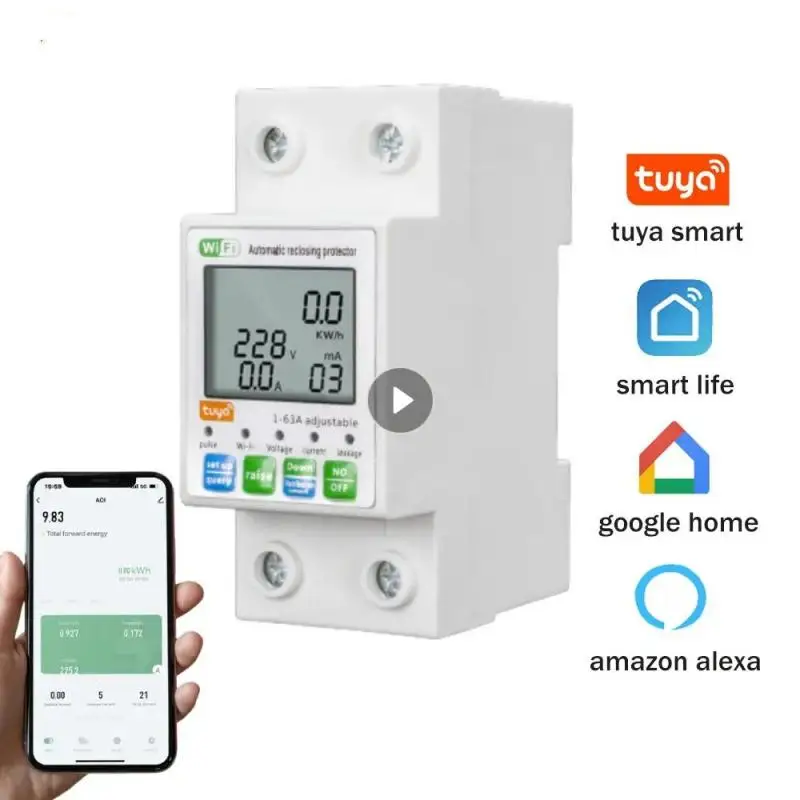 

Tuya 63A Din Rail WIFI Smart Energy Meter Timer Power Monitor KWh Meter Wattmeter 110V 220V Smart Life Alexa Google Home Alice