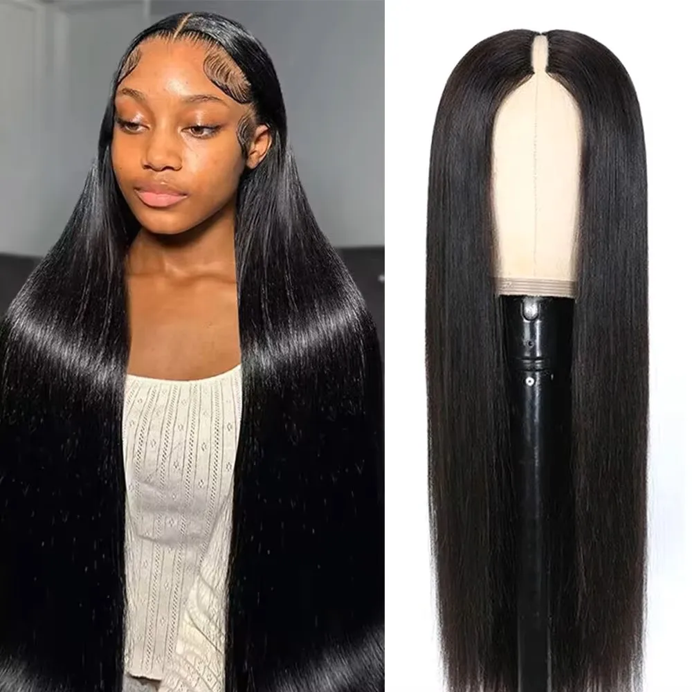 

V Part Wig Human Hair Straight 200 Density 16-32 inch Human Hair Wigs for Women No Leave Out In No Glue Machine Made