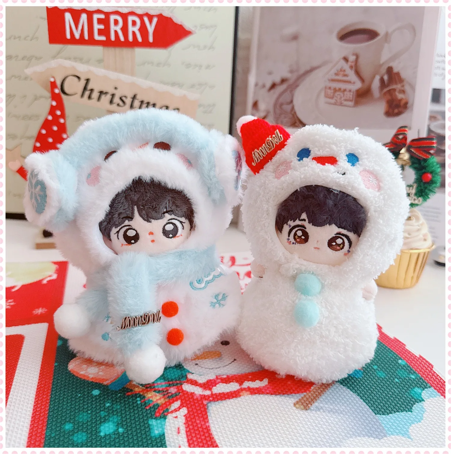 

10cm Cotton Doll Christmas Costume Hats Shawls Hooded Capes Idol Doll Snowman Clothes Dress Up Accessories DIY Toy