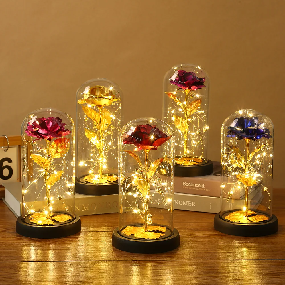 

New Acrylic Black Plastic Bag Desktop Ornaments Home Luminous Gold Foil Flower Led Light Crafts Wholesale