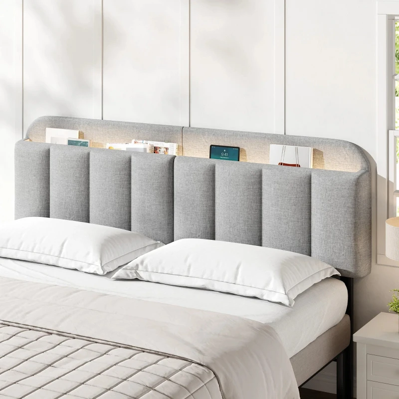 

Adjustable Headboard for Full King Size Bed Frame,Linen Fabric Bed Headboard Storage