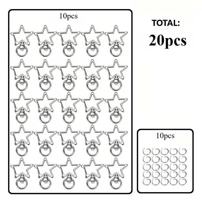 20pcs Pentagram Star Keychain Making Kit Includes 10pcs Rotatable Spring Clasp Key Rings & 10pcs Open Jump Rings Golden White