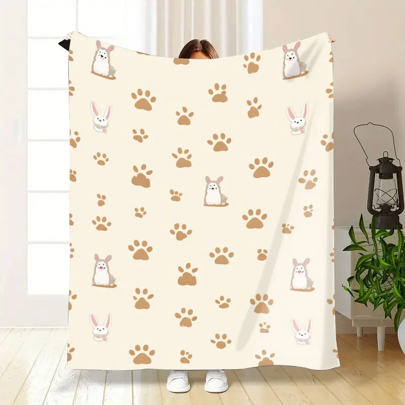 1 قطعة بطانية الفانيلا لطيف الأرنب وبطانية طباعة باو لديكور المنزل المريح