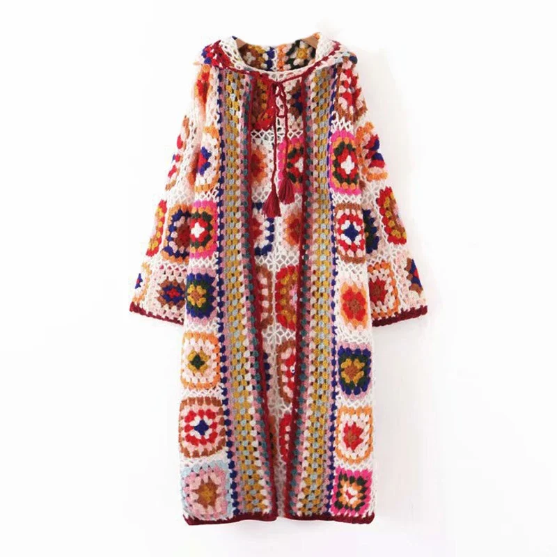 

TEELYNN Long Cardigan Boho Ethnic Floral Knitted Sweater Autumn Winter Handmade Long Sleeve Gypsy Mohair Women Sweaters Jumper