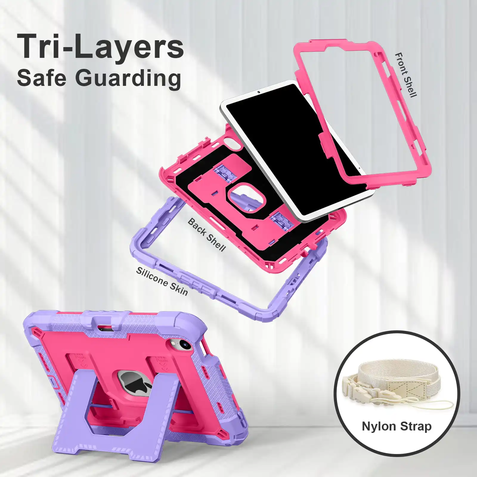 For iPad Mini6/7 Air4/5 10.9 inch iPad Case with Handle Stand Shockproof Rugged Cover Pen Tray Soft Silicon Protective