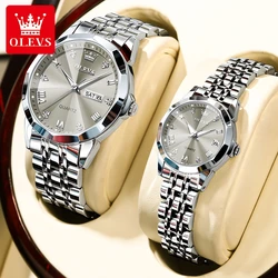 OLEVS Fashion Brand Original Couple Watch Lover Prismatic Mirror Surface Roman Diamond Scale Quartz Watch for Male and Female