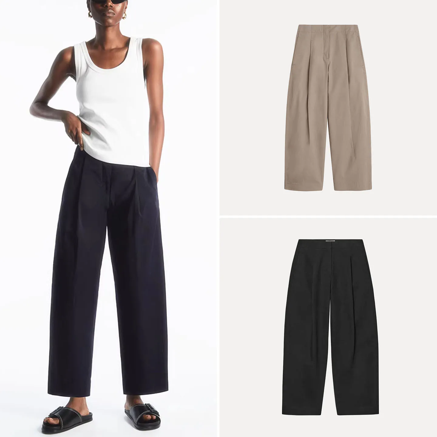 

Autumn 2025 Women's Stand Fit Trousers Buet Pleat Diagonal Stripe Chino Pants Casual Sle l Waist Other Material