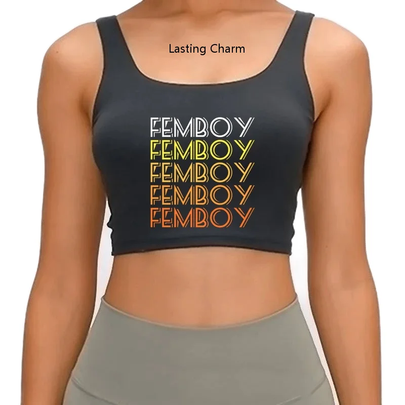 Lasting Charm Femboy Anaglyph Glitch Art Vaporwave Tank Top Trend Breathable summer crop top