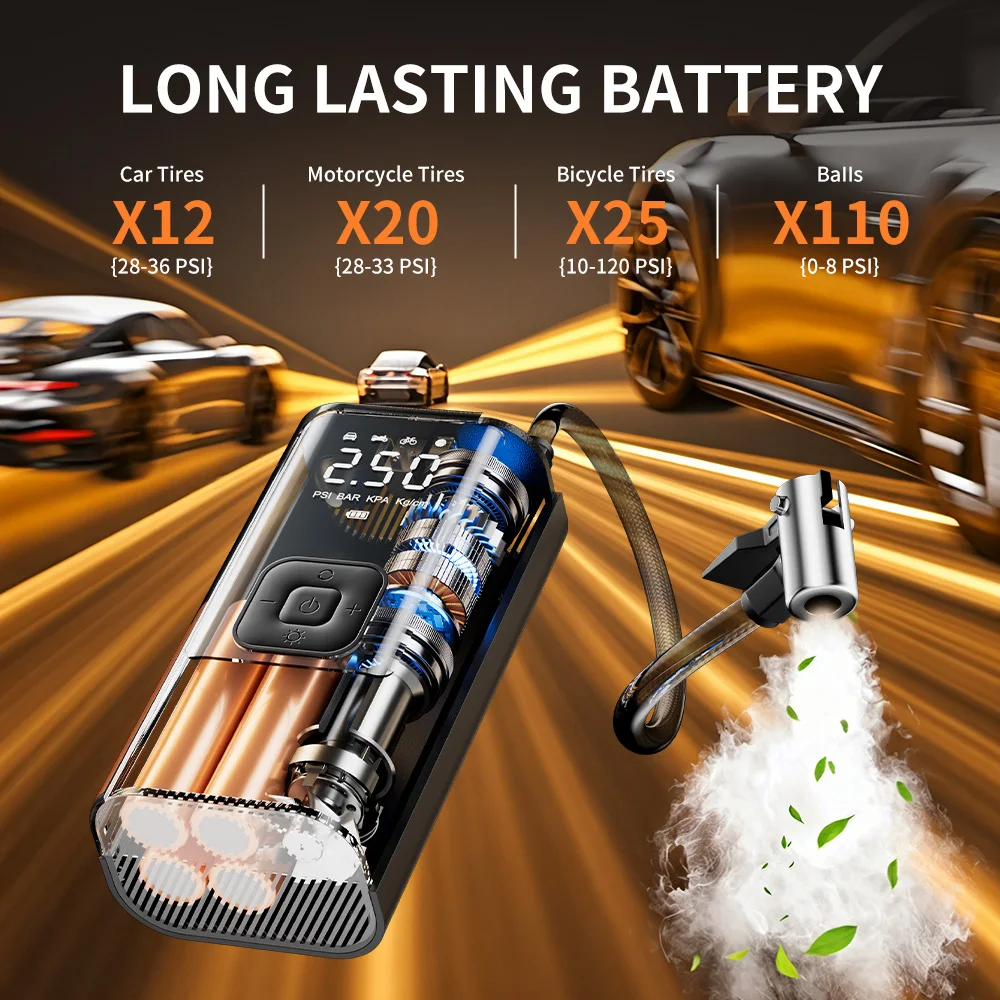 YIJU Wireless Air Pump Portable Electric Tire Inflator For Car Bicycle Motorcycle Mini 150PSI Air Compressor Tire Air Injector