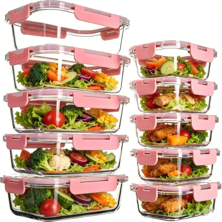 10 Packs Glass Meal Prep Containers, Glass Food Storage Containers With Lids, Food & Dish Transport-Bus Tubs, Airtight Glass Lun