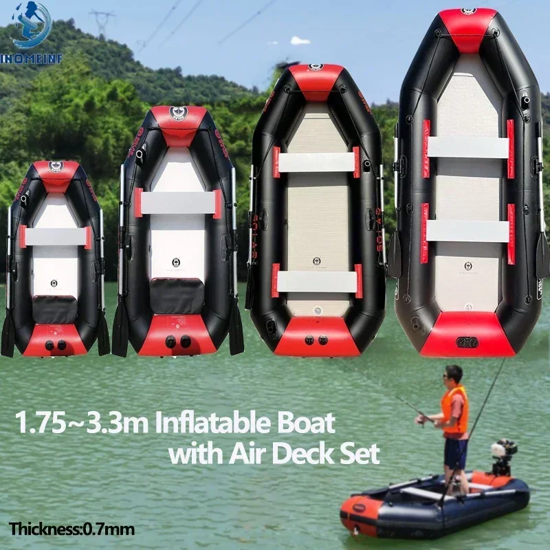 

1.75-3.6m PVC Fishing Boat with Air Deck Bottom for 1-6 Persons 0.7mm Thicken Fish Kayak Canoe Raft Accessories Caiaque De Pesca