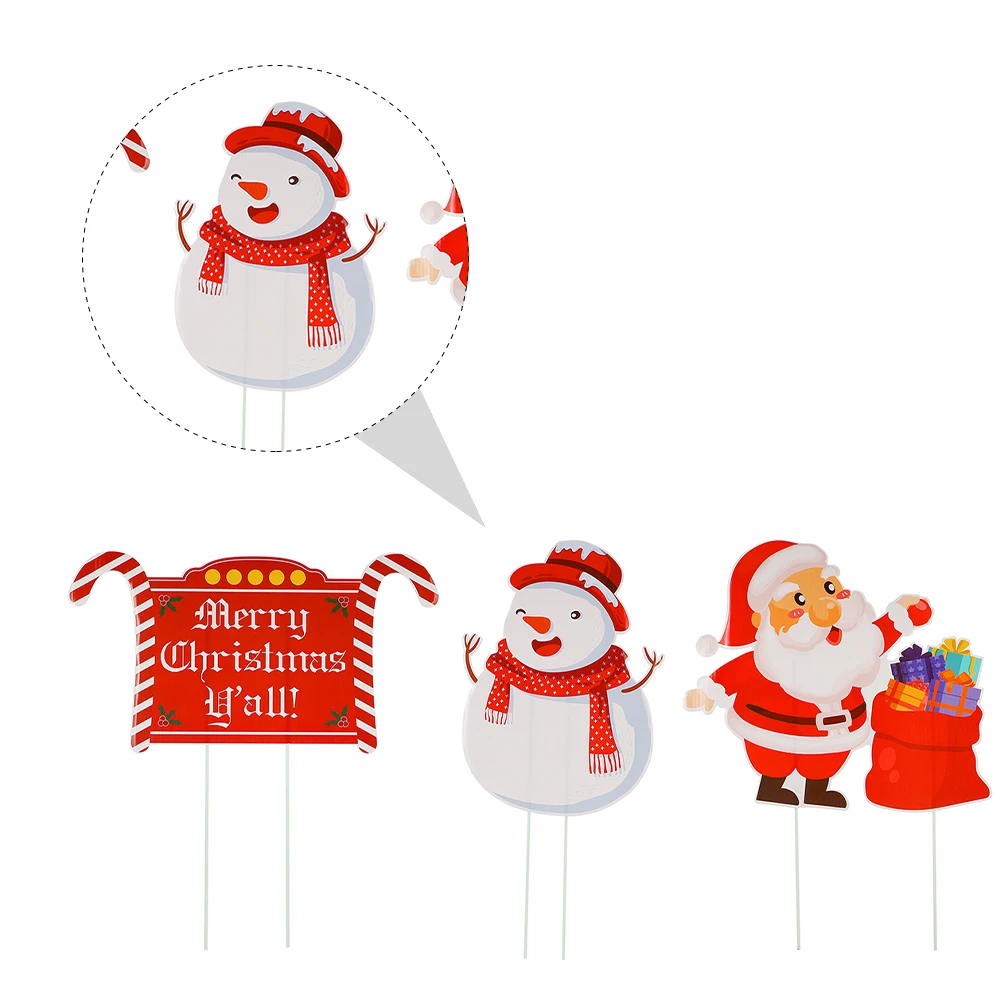 

3 Pcs Garden Card Christmas Lawn Signs Decorations Winter Stakes Outdoor Yard for Plastic