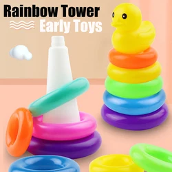 Rainbow Stacking Ring Tower Montessori Educational Baby Toy Pyramid Tower Cup Dinosaur Stacking Toys Beach Pool Toy