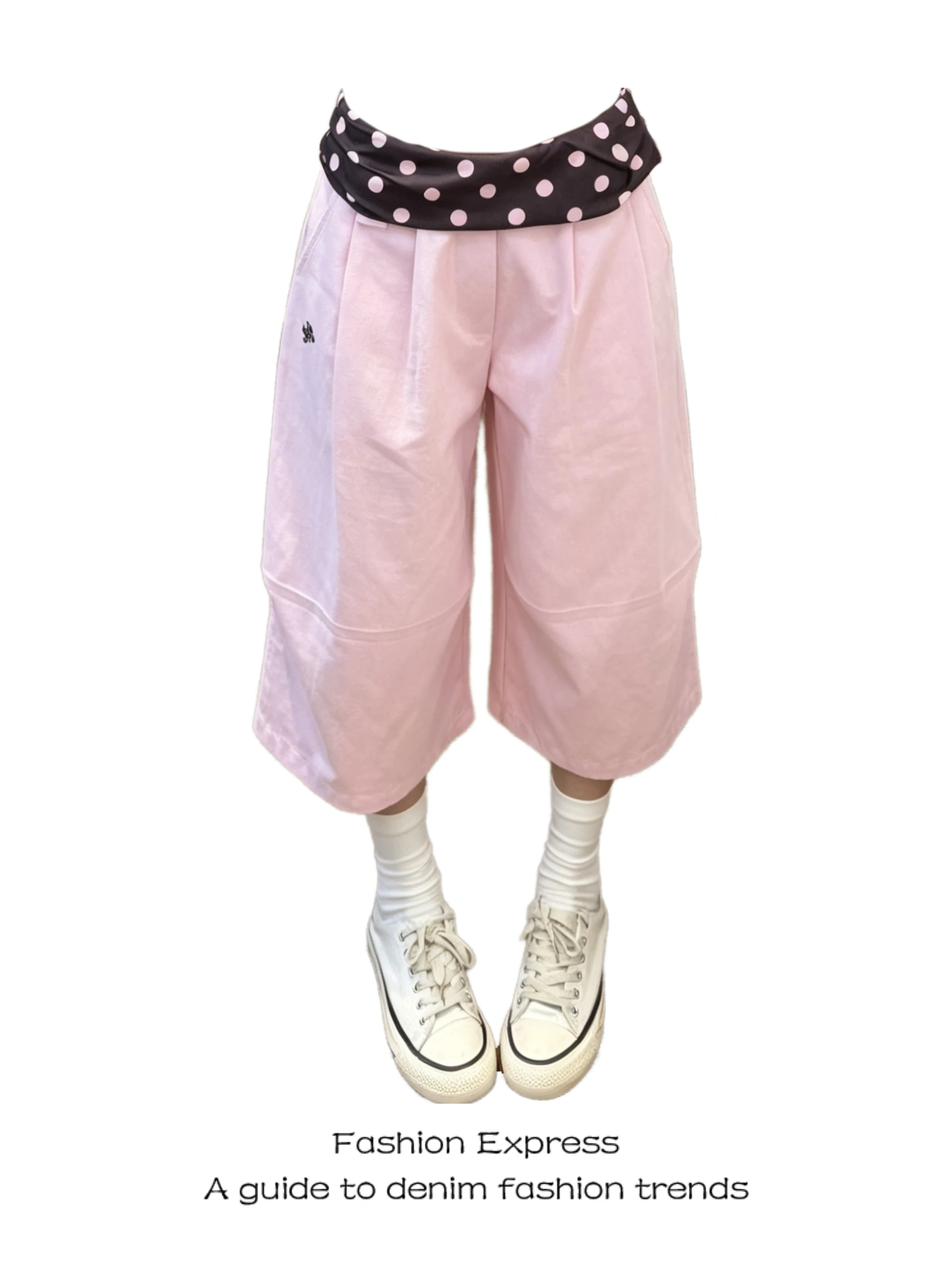 

Pink Polka Dot Casual Pants Women Summer Thin Sweet Straight Leg Seven Full 2026 New Side Zipper Wide Leg Slim Shorts