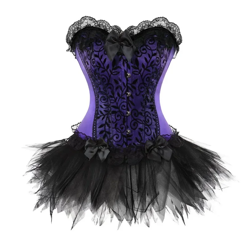 Corset  Dress Tutu Skirt Corset Bustier Lace Party Showgirl Dance Plus Size Gothic Sexy Costume Burlesque Exotic Green Purple