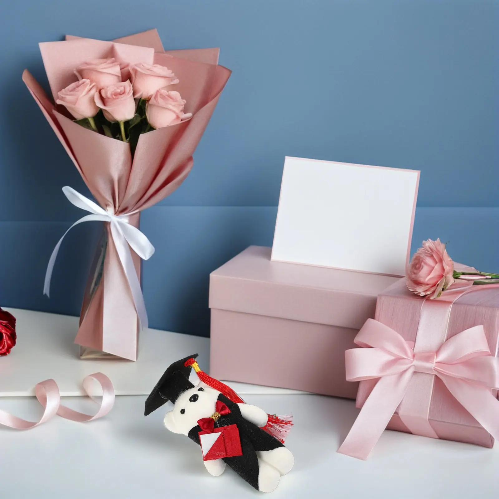 14Pcs Mini Doctor Graduation Bear Animal Stuffed Party Decoration Flower Bouquet Graduation Season Gift Stuffed Doctor Bear Toy