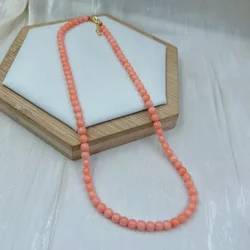 6mm 17-20inch Round Vintage Jewelry Natural Sea Bamboo Pink Coral Women Retro Beaded Chain Short Choker Necklace