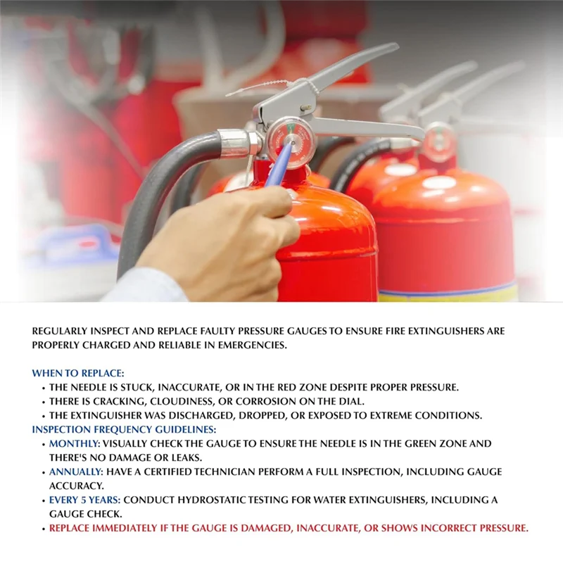 B08B-Pressure Gauge 1-100PSI 50PCS For Portable Water Fire Extinguishers Fits For Amerex, Ansul 1/8Inch NPT Thread