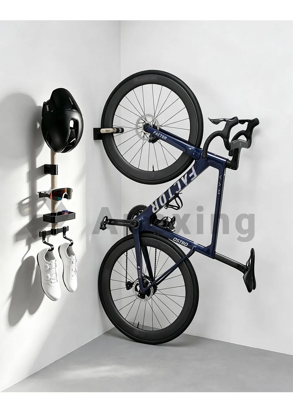 A1 Wandmontierte Fahrradaufbewahrung: Helmhalter, Sonnenbrillen- und Schuhhalter, Holzhalterung, Fahrrad-Garagen-Organizer – Detail 4