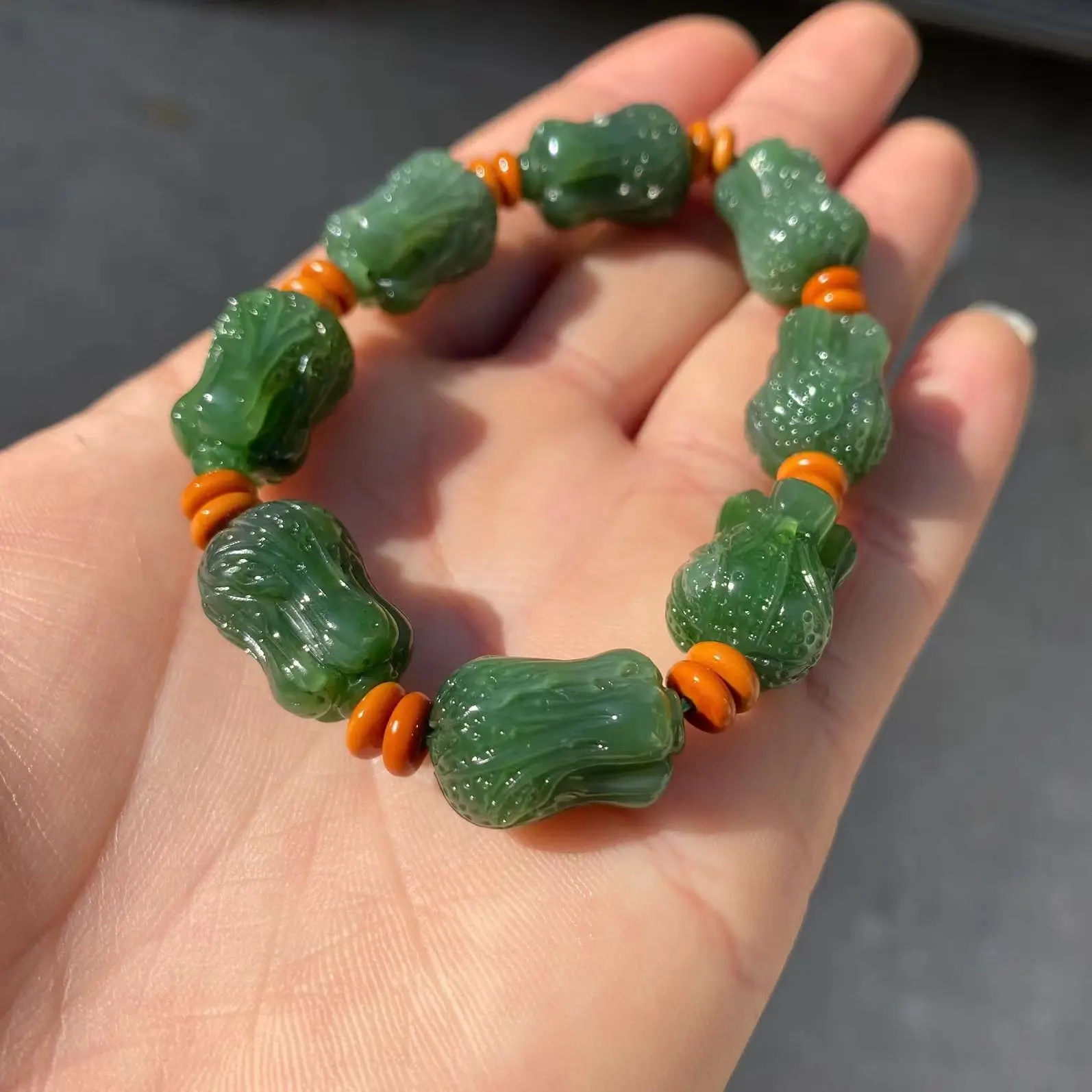 

natural 5A Hetian Jasper Jade Bracelet pure Hand carved Chinese cabbage bracelet men women jade gift Handring Jewelry