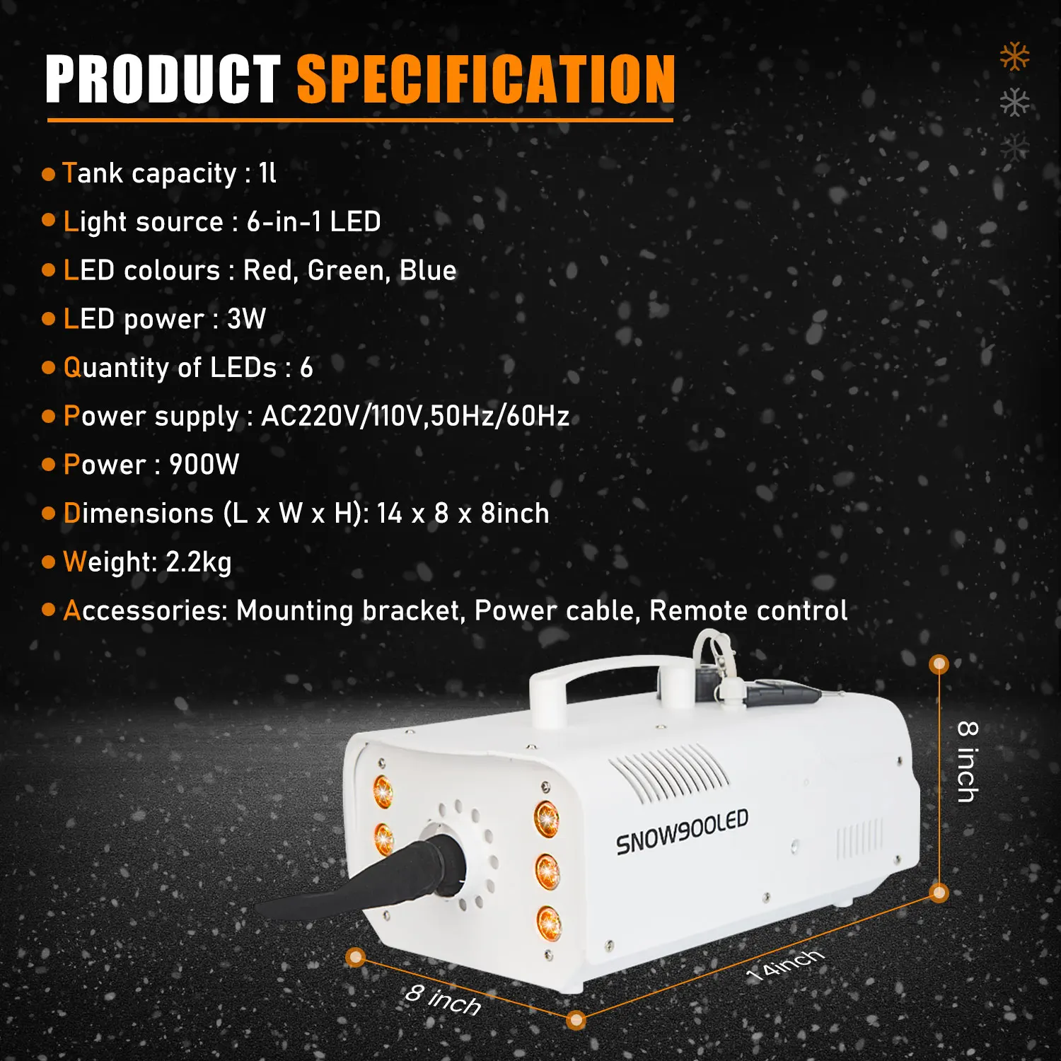 Imagem -02 - Máquina de Neve Moka Sxf com Luzes Led Snowflake Machines Snow Maker para o Natal Stage Performance Show Events 900w