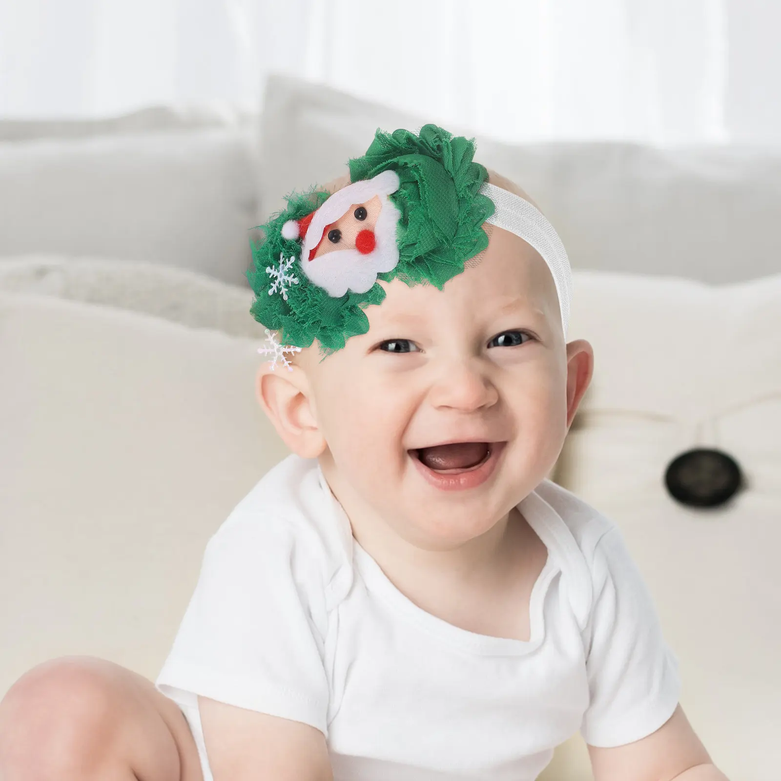 

2Pcs Baby Girl Hair Band Set Christmas Themed Santa and Flower Print Soft Breathable Fabric Headwear for Party Favors Stocking