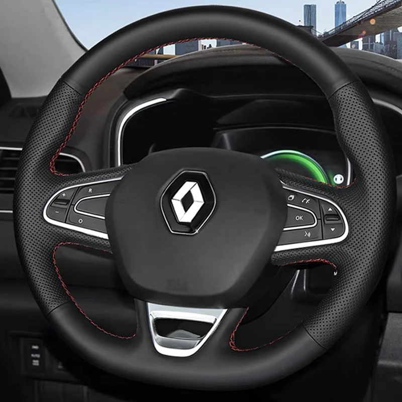 

DIY Black Artificial Leather Hand-Stitched Car Steering Wheel Covers For Renault Kadjar 2016 2017 Megane 2016 Scenic