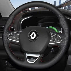 DIY Black Artificial Leather Hand-Stitched Car Steering Wheel Covers For Renault Kadjar 2016 2017 Megane 2016 Scenic