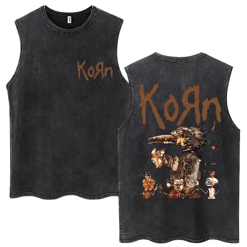Imagen 2 del producto Camisetas sin mangas lavadas Vintage Rock Band Korn Follow The Leader Album para hombres y mujeres, chaleco sin mangas a la moda, camiseta gótica de algodón de gran tamaño