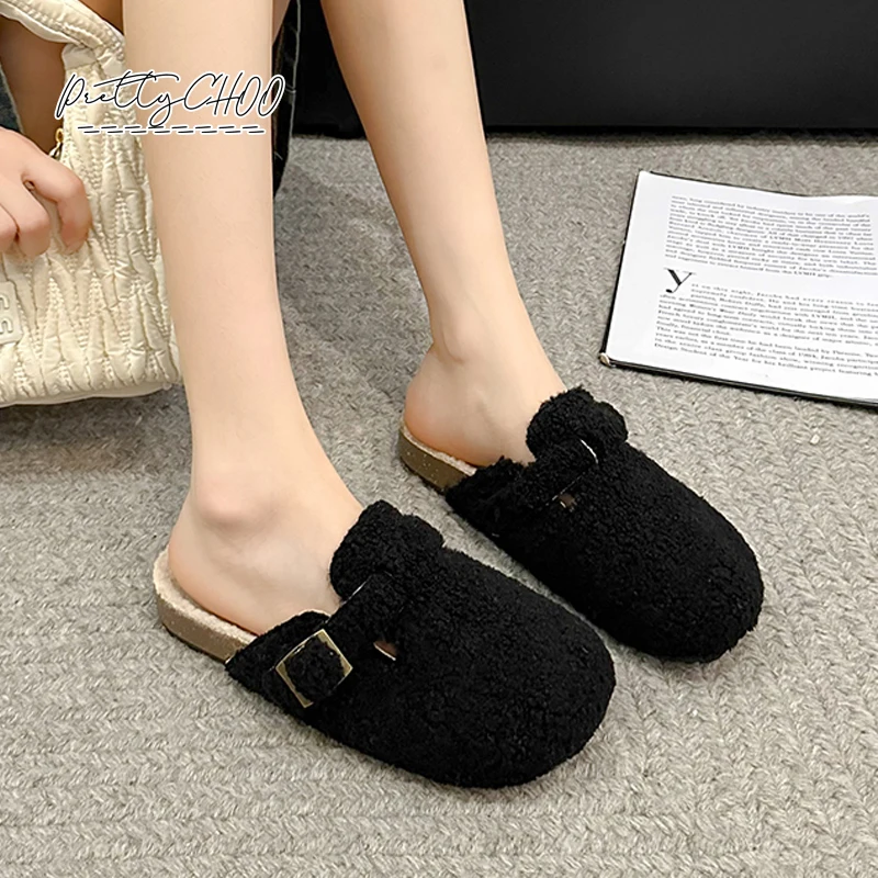 Soft Footbed Teddy Fur Mule Clogs For Woman Winter Warm Plush Slide Sandals Ladies Brand Design Fluffy Birken Shoes