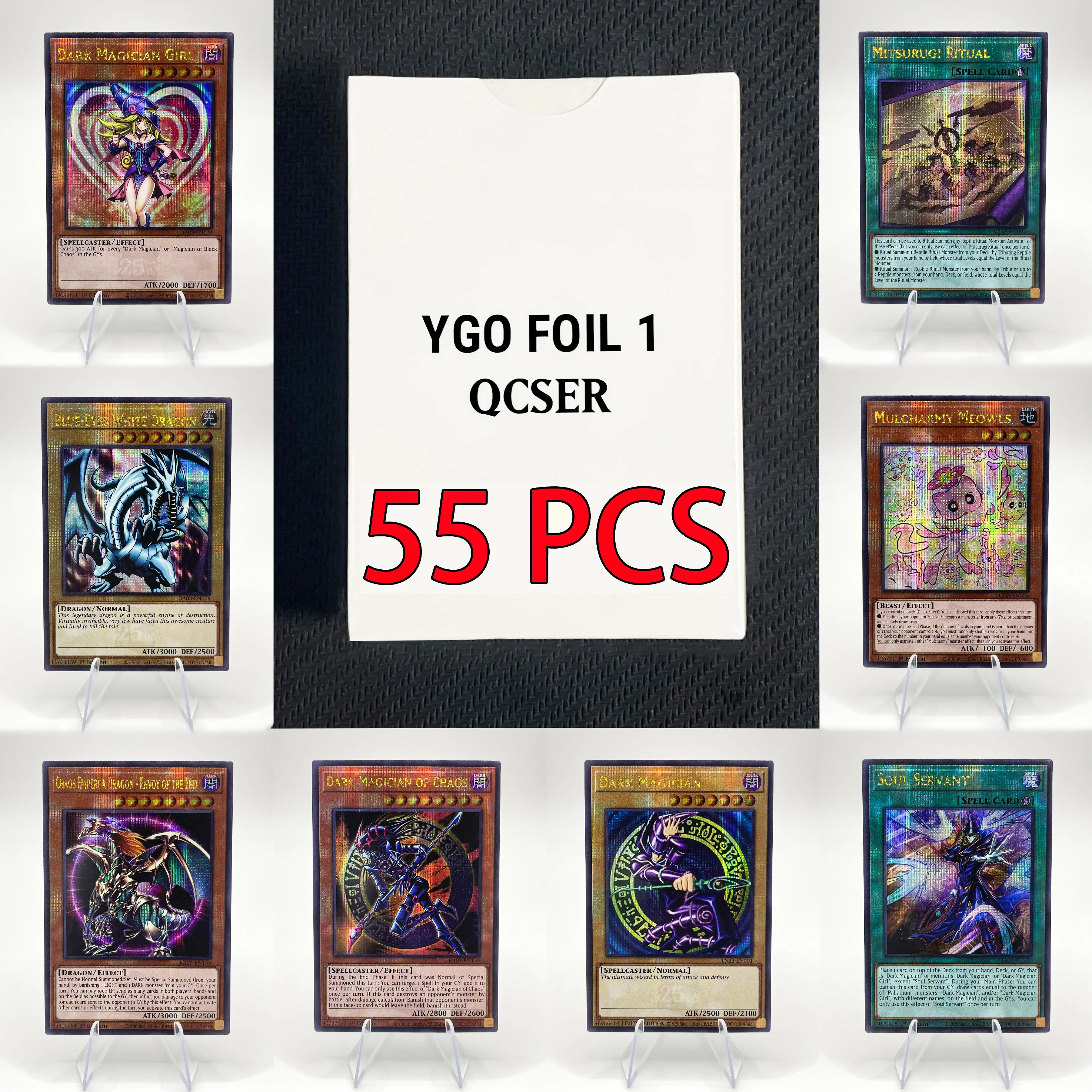 

55PCS Yu-Gi-Oh Foil 1 Whole Set Cards Blue-Eyes White Dragon Soul Servant Rare Classic Proxy DIY Collection Card
