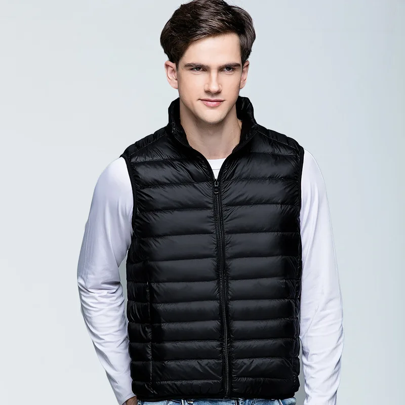 Autumn Men's Casual Vest Lightweight Sleeveless Jacket Full Zipper Outerwear Vest Outdoor Down Vest with Pockets