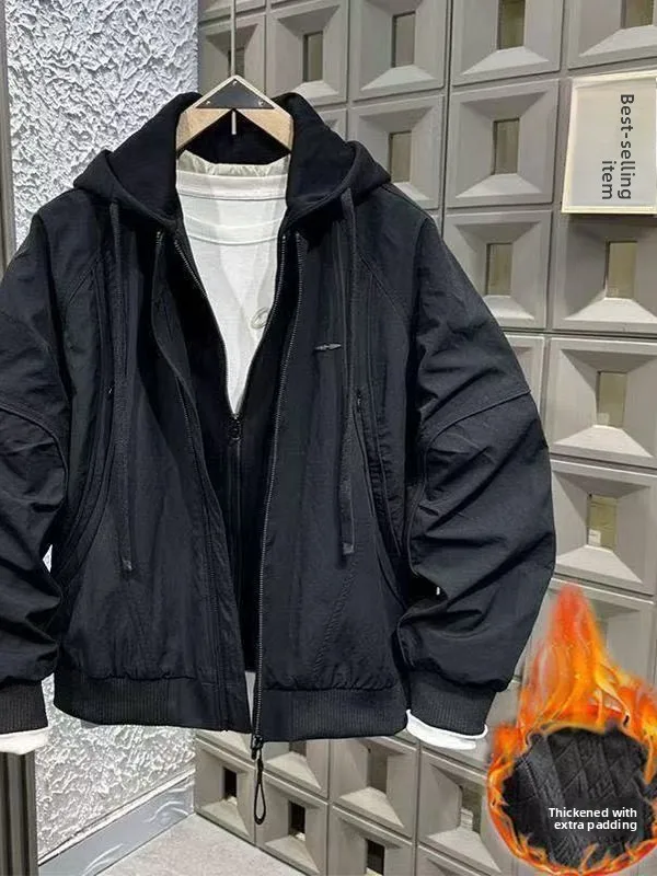 

Faionable Casual Men's Jaet Autumn Winter New Sle Workwear Hooded Fake Two-Piece Cotton down Jaet Outerwear