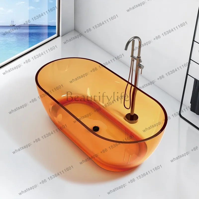 Oval transparent resin bathtub Small apartment household independent colored crystal hotel B & B bathtub