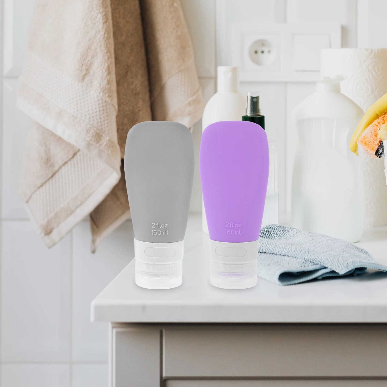 

4 pcs Silicone Shampoo Bottles Empty Lotion Travel Squeeze Refillable Dispenser Leakproof Portable Lightweight Durable For Cream