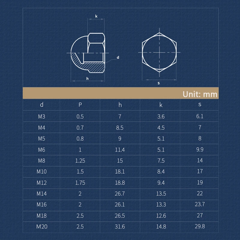 2/3/5/10/20/30pcs Solid Brass Acorn Nuts M3 M4 M5 M6 M8 M10 M12 Gold Hex Decorative Dome Head Cover Semicircle Brass Acorn Nut